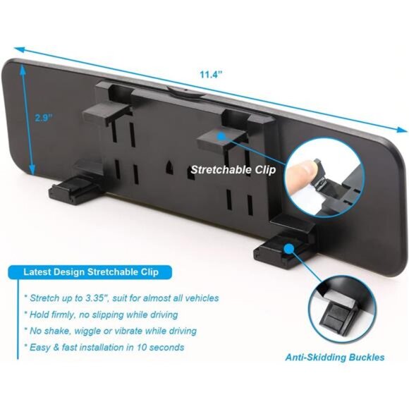 Rear View Mirror, Universal 11.4Inch Interior Clip On Rearview Mirror,Anti Glare - Picture 4 of 7